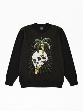 WeSC Leon Skull Palm Unisex Knitted Sweater Black Streetwear size L/XL